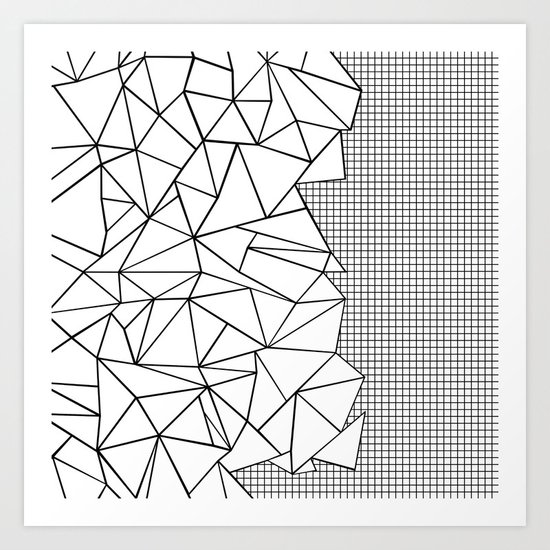 Abstraction Outline Grid on Side White Art Print