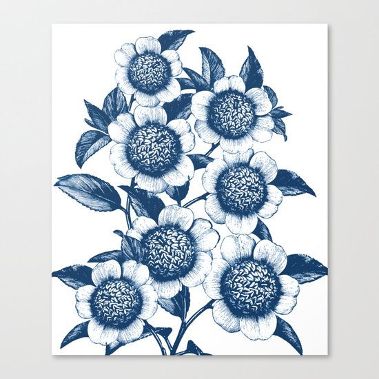 Blue Flowers Elegant Pattern Canvas Print