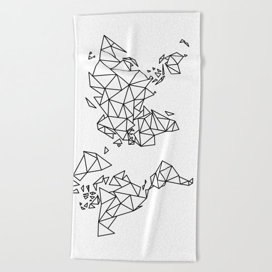 Geometric Low Poly Map of The World / Polygon geometry Beach Towel