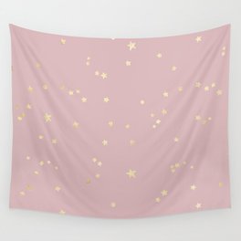 Pretty Pink & Gold Stars Wall Tapestry