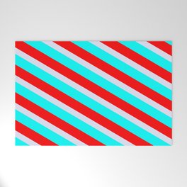 [ Thumbnail: Lavender, Cyan & Red Colored Striped Pattern Welcome Mat ]