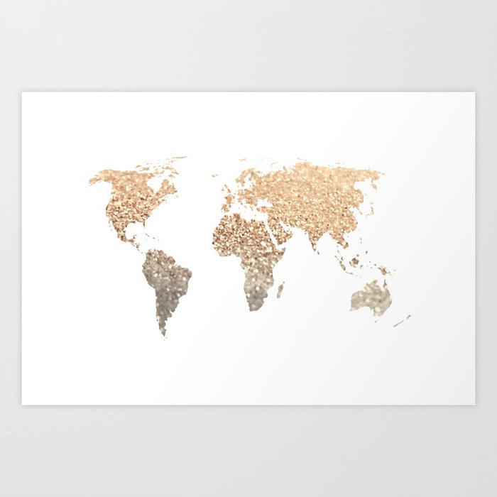 GOLD WORLD MAP Art Print by Monika Strigel | Society6