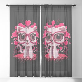 Valentine's Day Kitten Sheer Curtain