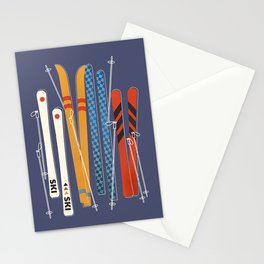 Retro Colorful Skis Stationery Card