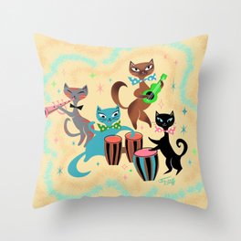 Mambo Kitties Retro Cats Throw Pillow