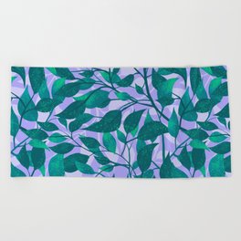 Golden Pothos or Devil's ivy Pattern Blue, Green and Purple color palette  Beach Towel