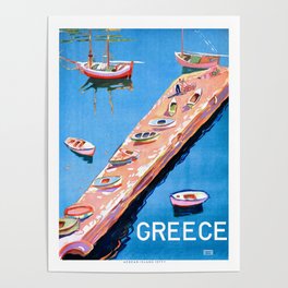 1948 GREECE Aegean Island Jetty Travel Poster Poster