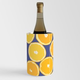 Oranges - Orange Summer Vibe Pattern on Blue Wine Chiller