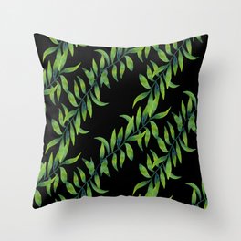Green Flowing Seaweed on Black Throw Pillow