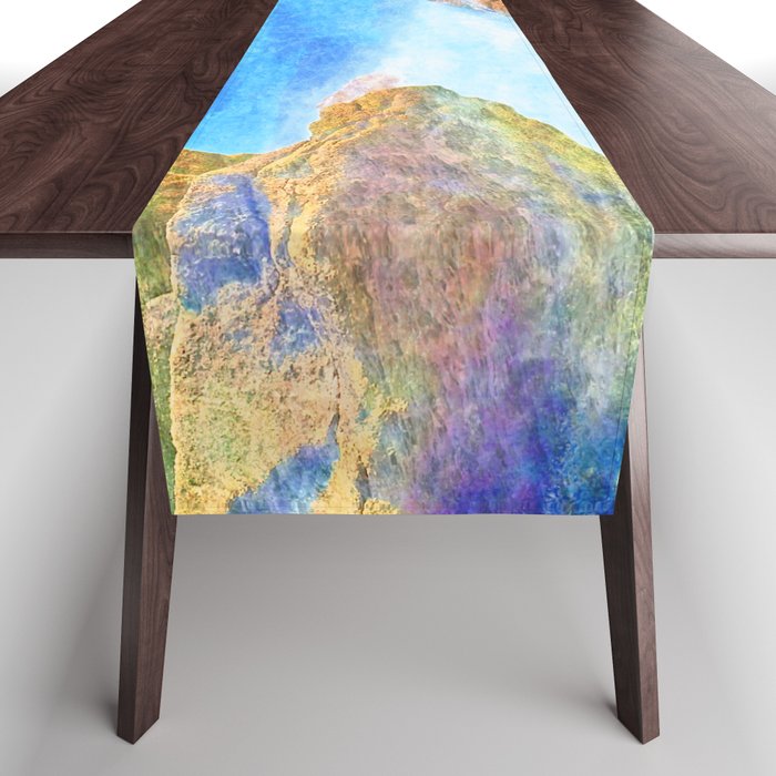 rock beach impressionism painted realistic scene Table Runner