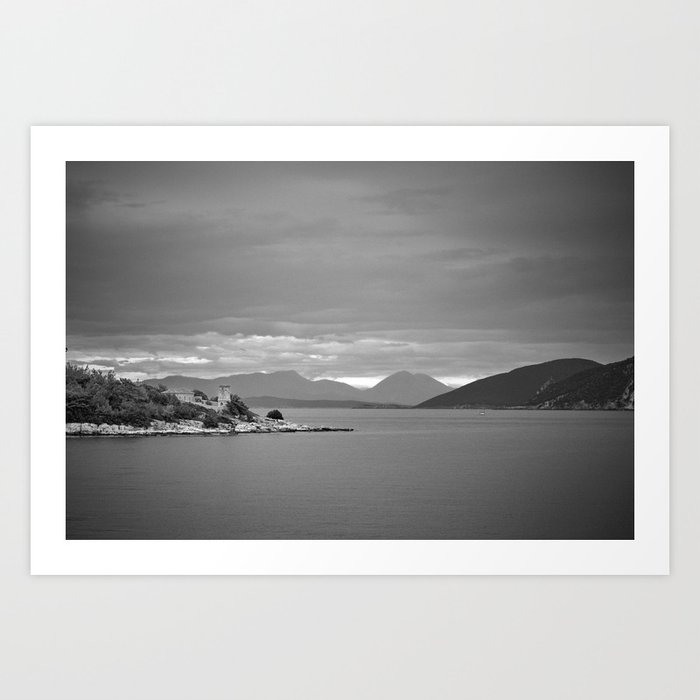 Venetian lighthouse of Fiskardo | Black and White | Kefalonia, Greece Art Print