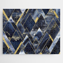 Mountains of Gold - Navy Blue Geometric Jigsaw Puzzle