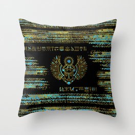 Egyptian Scarab Beetle Gold and blue stained glass Throw Pillow