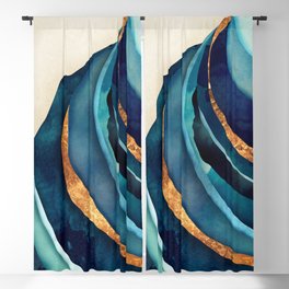 Abstract Blue with Gold Blackout Curtain