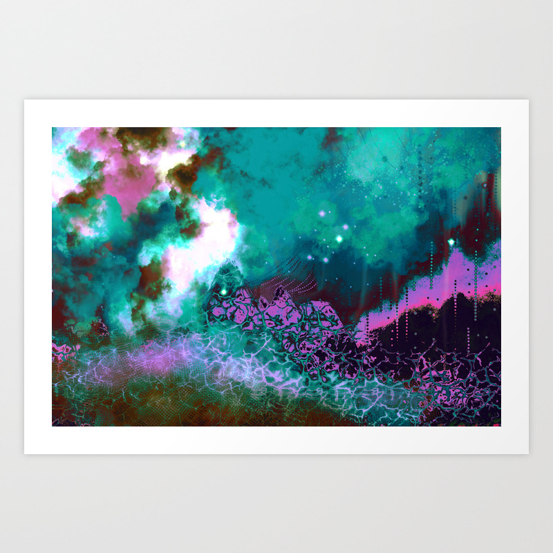 The Crystal Forest Pink Teal Digital Painting Fine Art Print