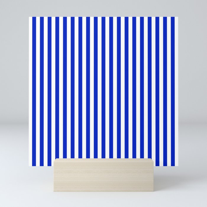 Cobalt Blue and White Vertical Deck Chair Stripe Mini Art Print