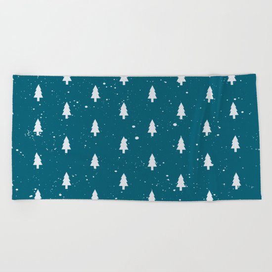 Christmas Trees Pattern Teal Beach Towel