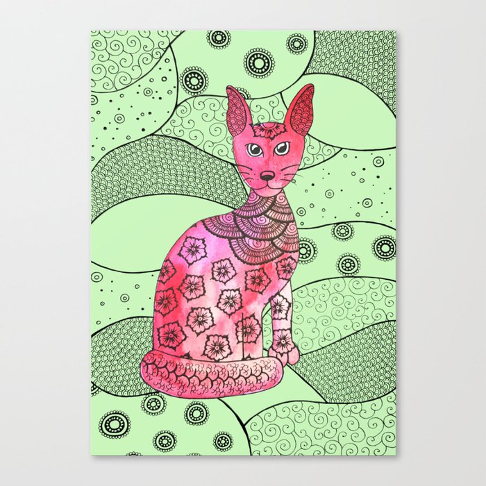 Pink zentangle cat Canvas Print