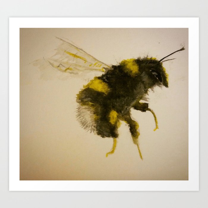 Watercolor Bumble Bee Painting Art Print By Wolfieeee Society6