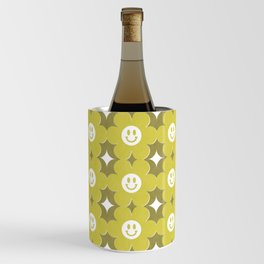 Retro happy smiley blooms pattern  # golden honey ginger Wine Chiller