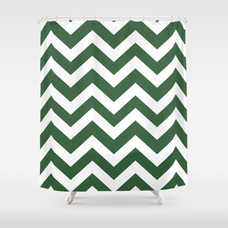 Hunter Green Green Color Zigzag Chevron Pattern Shower Curtain