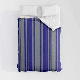 [ Thumbnail: Slate Gray and Blue Colored Lined Pattern Comforter ]