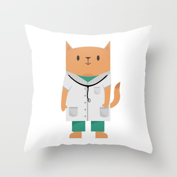 Doctor Cat Throw Pillow