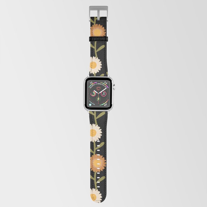 Modern Daisy Floral Pattern Black Apple Watch Band