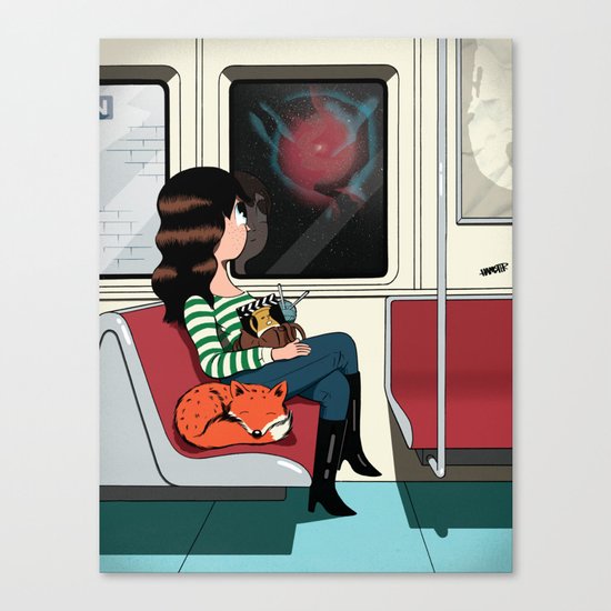 Subway Girl and Fox Canvas Print