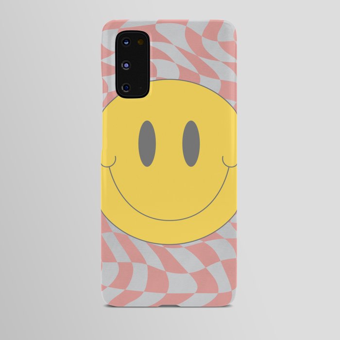 Pink and gray smiley wavy checker Android Case