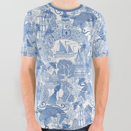 chinoiserie toile blue All Over Graphic Tee