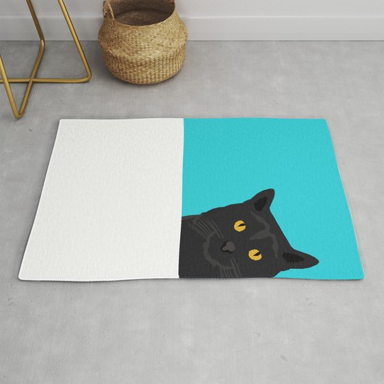 Black Cat Peeking Around The Corner Funny Cat Person Gift For Cat Lady Hipster Black Cat Ironic Art Rug By Petfriendly Society6