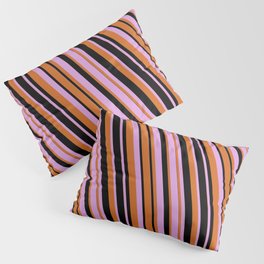 [ Thumbnail: Plum, Chocolate, and Black Colored Lines/Stripes Pattern Pillow Sham ]