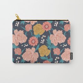 Paint by Numbers Florals on Navy Carry-All Pouch