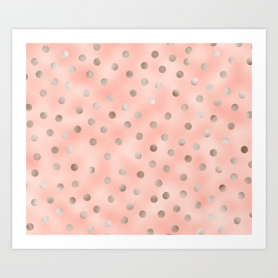 Rosy silver polka dots Art Print