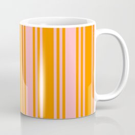 [ Thumbnail: Light Pink and Dark Orange Colored Pattern of Stripes Coffee Mug ]