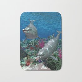 Dolphins Bath Mat | 3D, Illustration, Animal, Digital 