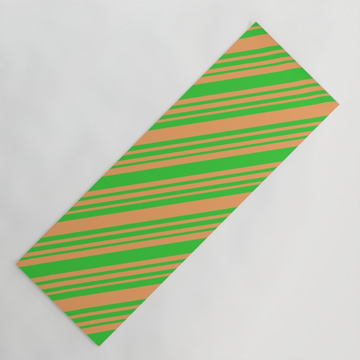 Brown & Lime Green Colored Striped/Lined Pattern Yoga Mat