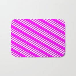[ Thumbnail: Fuchsia and Mint Cream Colored Lined/Striped Pattern Bath Mat ]