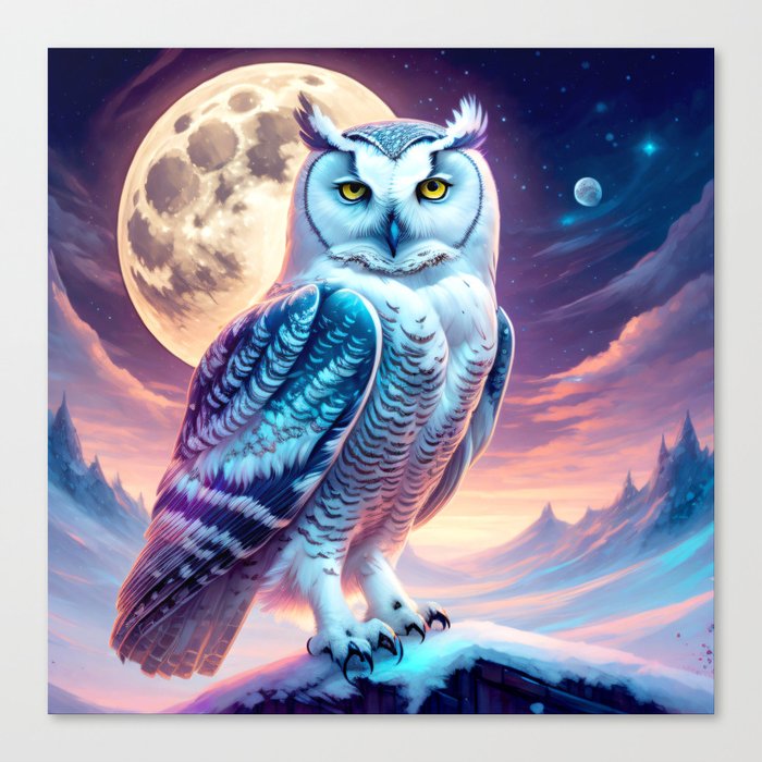 The Moon and Snowy Owl Canvas Print