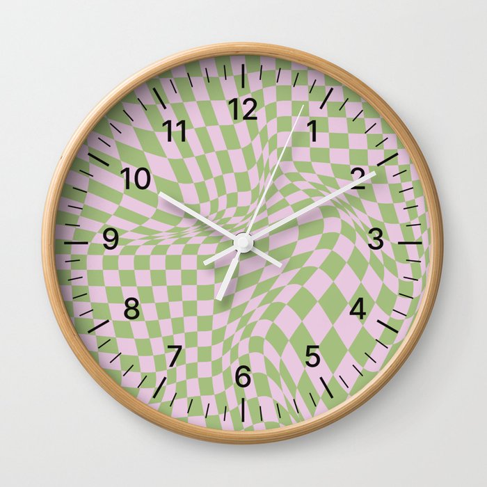 Chequerboard Pattern - Green Pink 2 Wall Clock