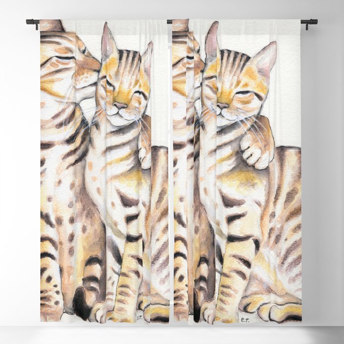 Bengal Cats Love Watercolor Ink Art Blackout Curtain