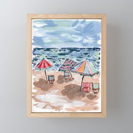 Colorful Umbrellas on a Happy Beach Day Framed Mini Art Print