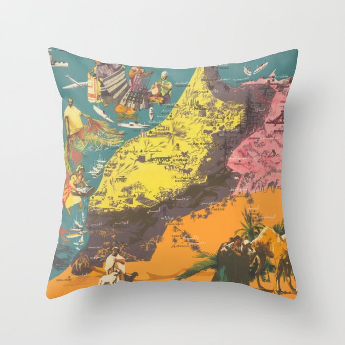 Vintage Morocco Map  Throw Pillow