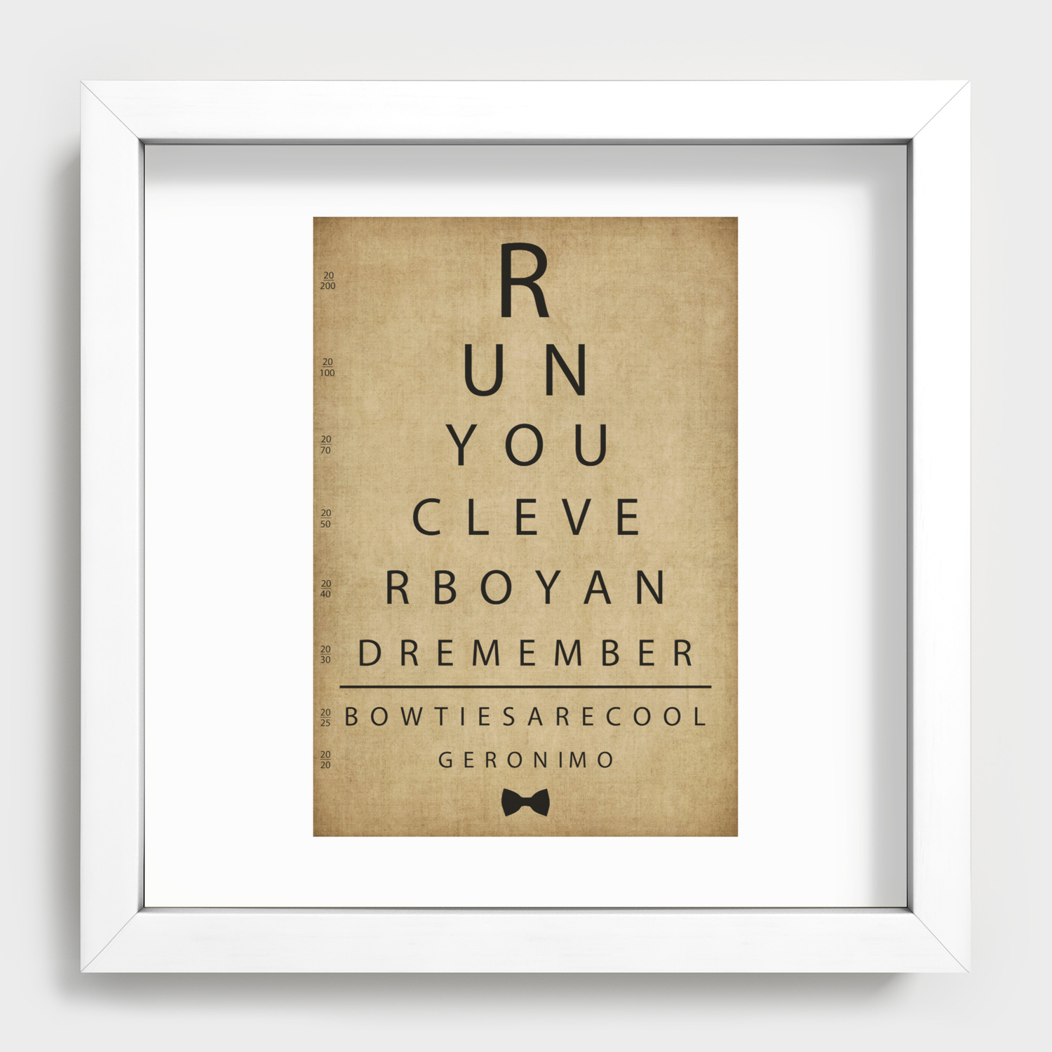 run you clever boy doctor who inspired vintage eye chart recessed framed print by the haus of chaos alli woods frederick society6