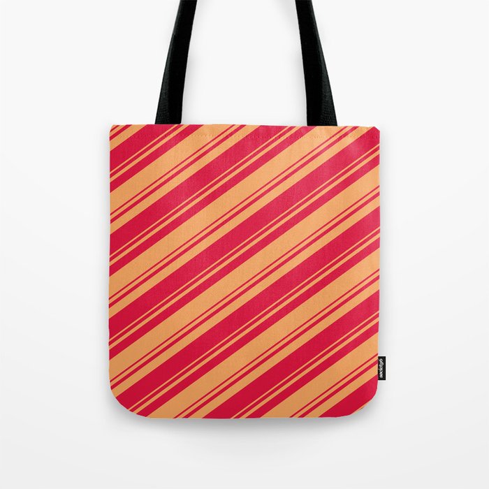 Brown and Crimson Colored Stripes/Lines Pattern Tote Bag