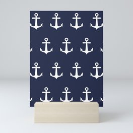 Nautical Navy Blue and White Anchors Mini Art Print