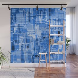 Modern Abstract Digital Paint Strokes in Cobalt Blue Wall Mural