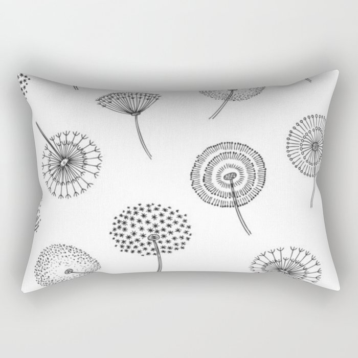 Black and White Dandelions Rectangular Pillow
