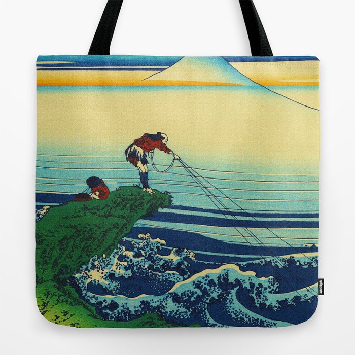 Vintage Japanese Art - Man Fishing Tote Bag by Yesteryears